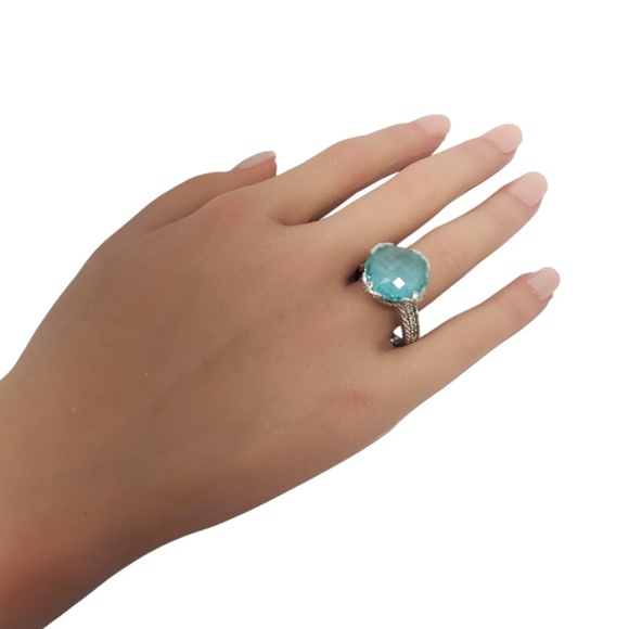 Judith Ripka Sterling Silver Cubic Zirconia & Teal Stone Ring Size 11 #20834 - Picture 9 of 9